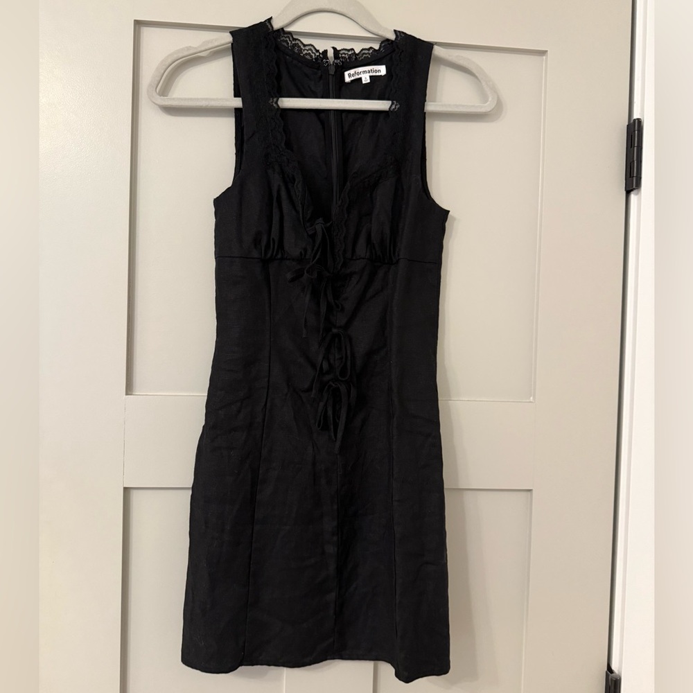 Reformation Size 0 Black Reia Linen Dress